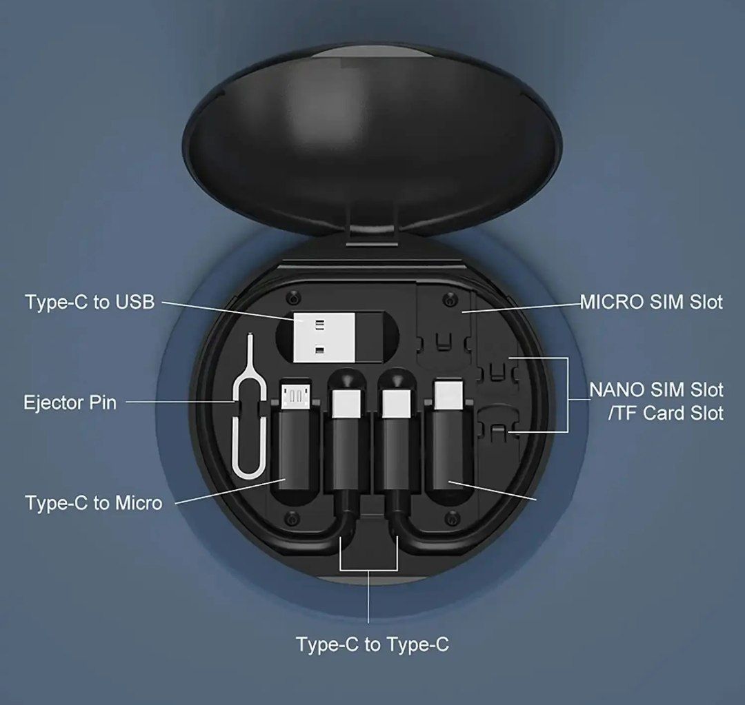 Portable 6-in-1 Multi-Functional Storage Box with built-in data cable