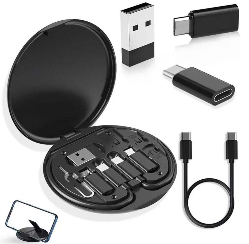 Portable 6-in-1 Multi-Functional Storage Box with built-in data cable