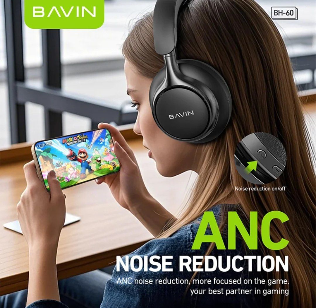 ‎Premium BAVIN BH66 Fold-Flat HiFi Gaming Headset featuring spatial sound, Bluetooth 5.4, and wireless over-ear comfort.