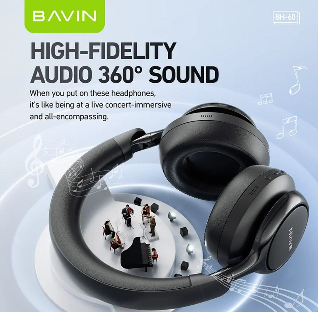 ‎Premium BAVIN BH66 Fold-Flat HiFi Gaming Headset featuring spatial sound, Bluetooth 5.4, and wireless over-ear comfort.