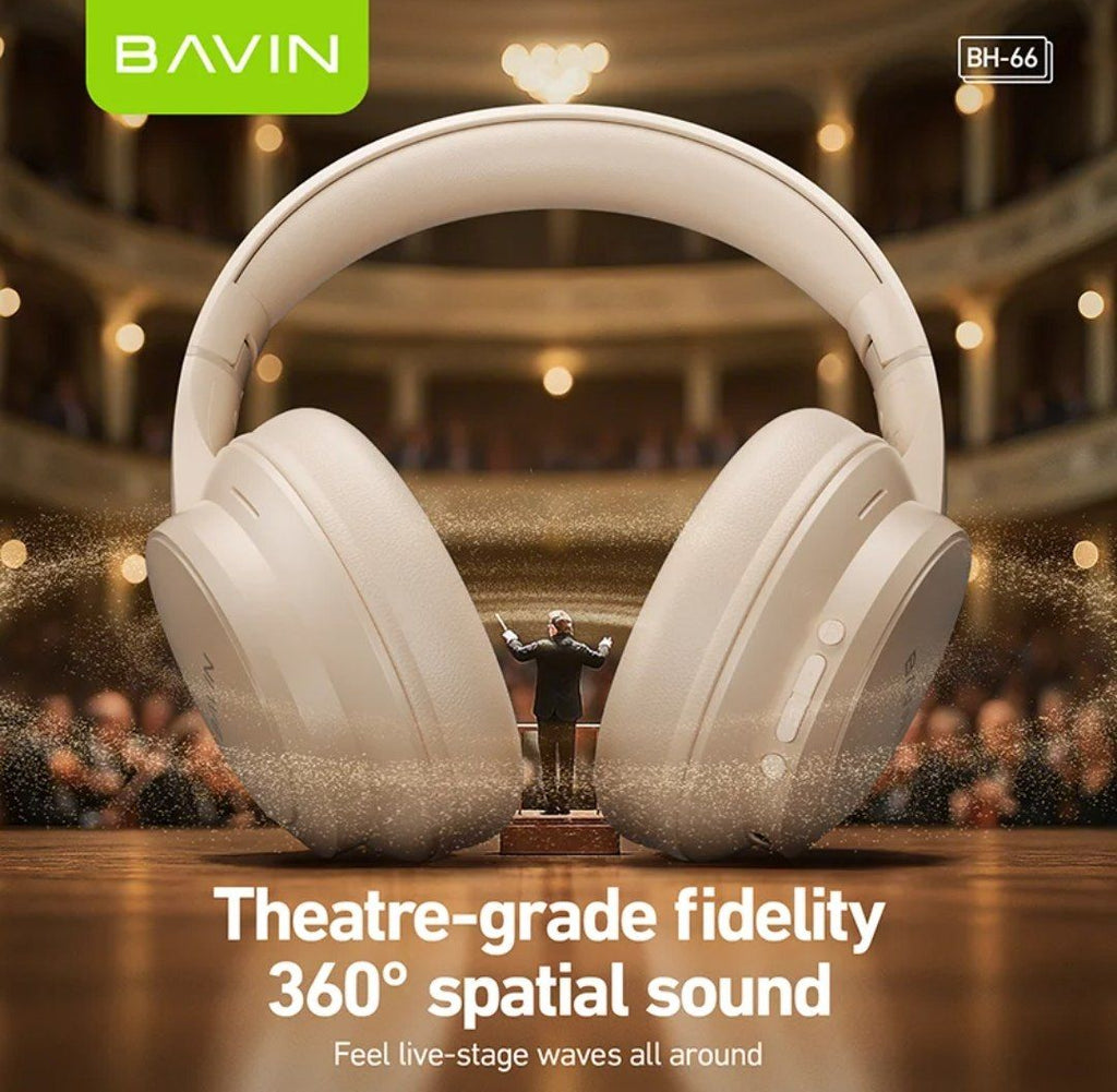 ‎Premium BAVIN BH66 Fold-Flat HiFi Gaming Headset featuring spatial sound, Bluetooth 5.4, and wireless over-ear comfort.