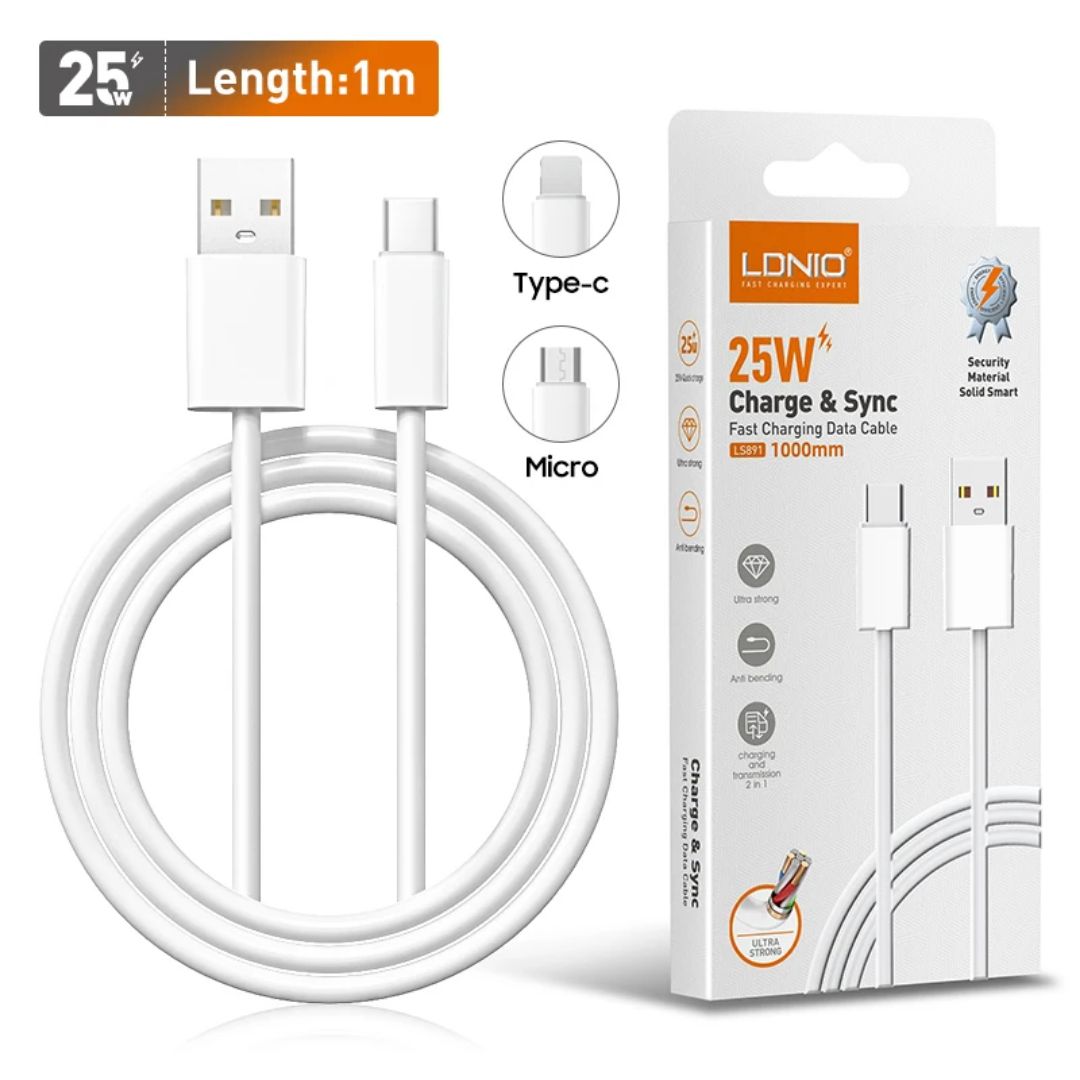 Premium Smartphone Accessories 1-Meter 25W PD Fast Charging Data Cable Set with USB 2.0, Micro USB, Type-C