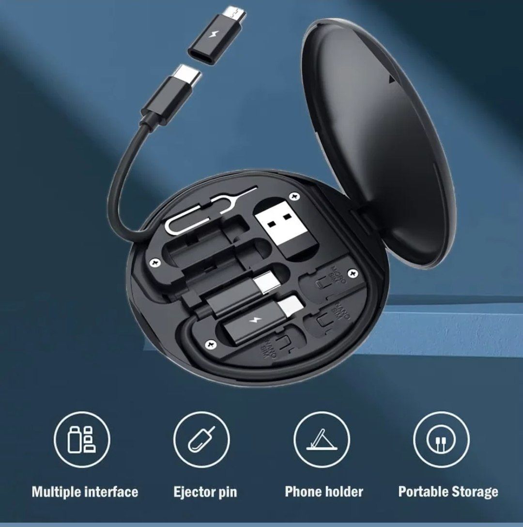 Portable 6-in-1 Multi-Functional Storage Box with built-in data cable