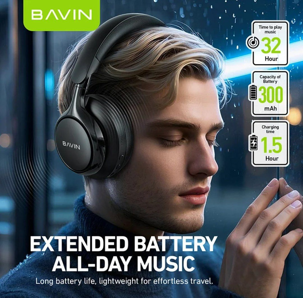 ‎Premium BAVIN BH66 Fold-Flat HiFi Gaming Headset featuring spatial sound, Bluetooth 5.4, and wireless over-ear comfort.