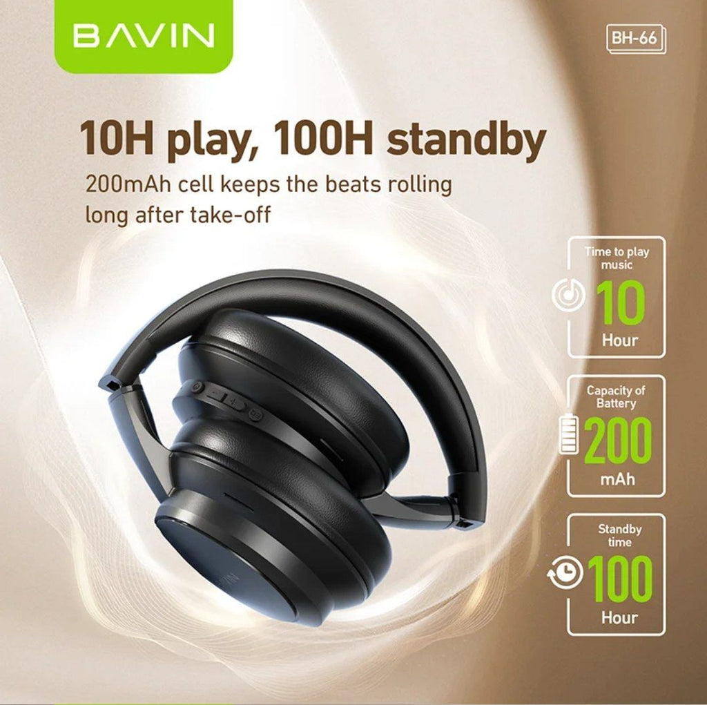 ‎Premium BAVIN BH66 Fold-Flat HiFi Gaming Headset featuring spatial sound, Bluetooth 5.4, and wireless over-ear comfort.
